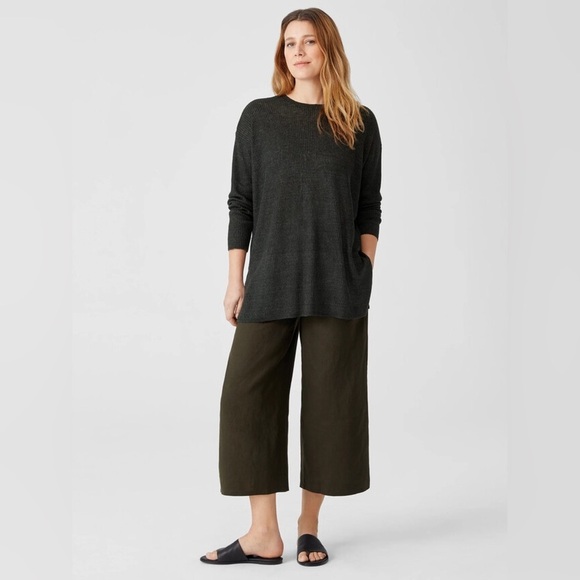Eileen Fisher Organic Linen Delave Crew Neck Top Long Sleeve Size XS - Picture 2 of 9